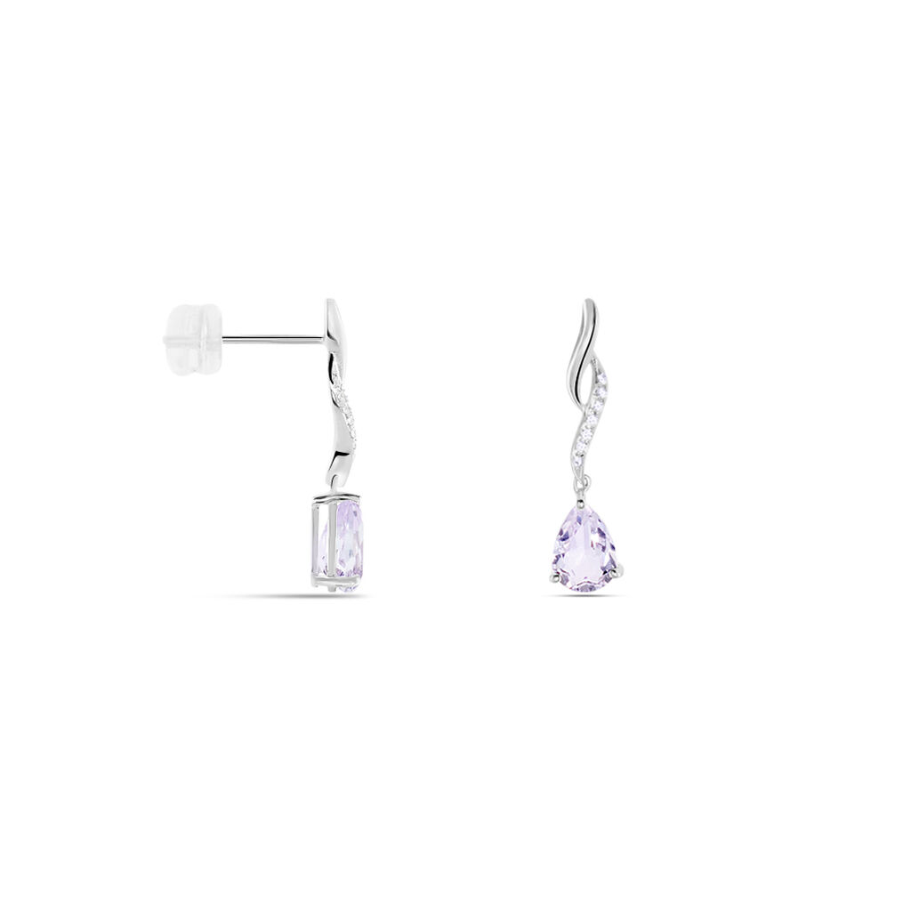 Boucles D'oreilles Pendantes Assaf Or Blanc Amethyste Et Oxyde - Boucles d'oreilles pendantes Femme | Histoire d’Or