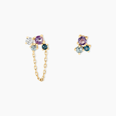 Boucles D'oreilles Dépareillées Printemps Précieux Or Jaune Améthyste