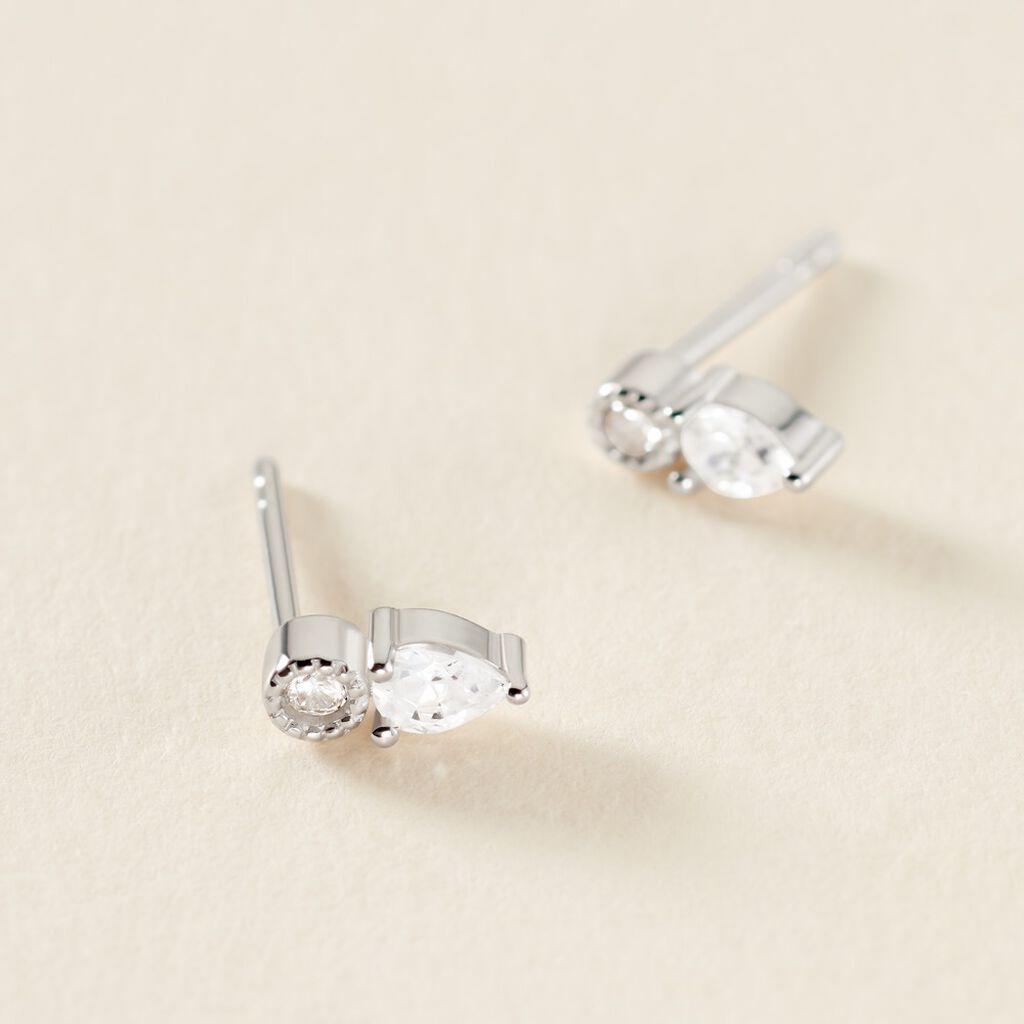Boucles D'oreilles Puces Argent Blanc Delya Oxyde De Zirconium - Boucles d'oreilles fantaisie Femme | Histoire d&rsquo;Or