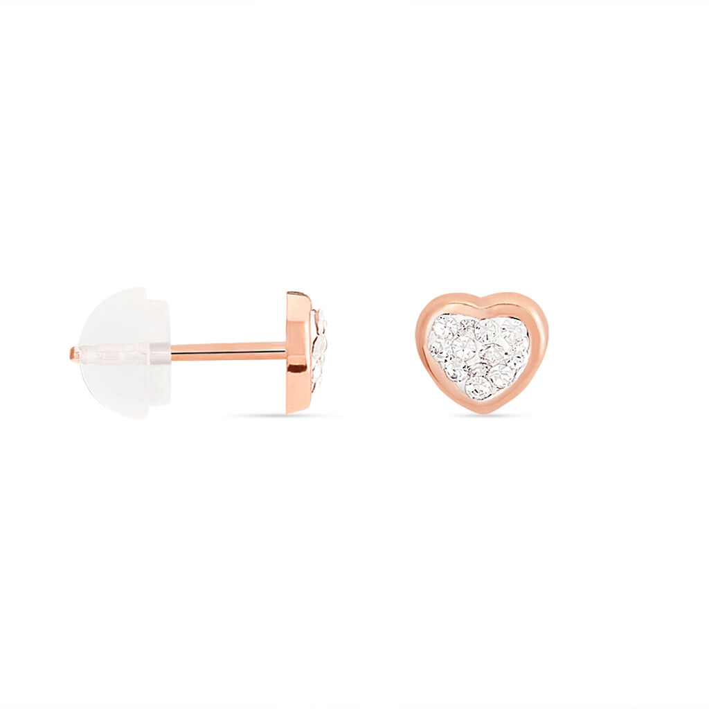 Boucles D'oreilles Puces Daria Cœur 0 Or Rose Strass - Clous d'oreilles Femme | Histoire d’Or