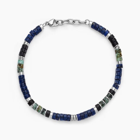 Bracelet Leeds Acier Blanc Lapis Lazuli Turquoise Pierre De Synthese - Bracelets Homme | Histoire d’Or