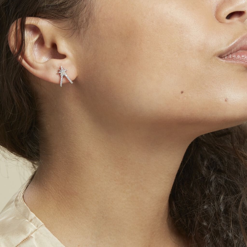 Boucles D'oreilles Puces Amabel Argent Blanc Oxyde De Zirconium - Boucles d'oreilles fantaisie Femme | Histoire d&rsquo;Or