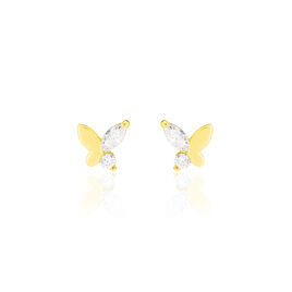 Boucles D'oreilles Puces Evaelle Papillon Or Jaune Oxyde De Zirconium - Clous d'oreilles Femme | Histoire d’Or