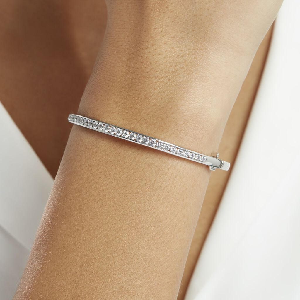 Bracelet Jonc Alane Or Blanc Oxyde De Zirconium - Bracelets joncs Femme | Histoire d’Or