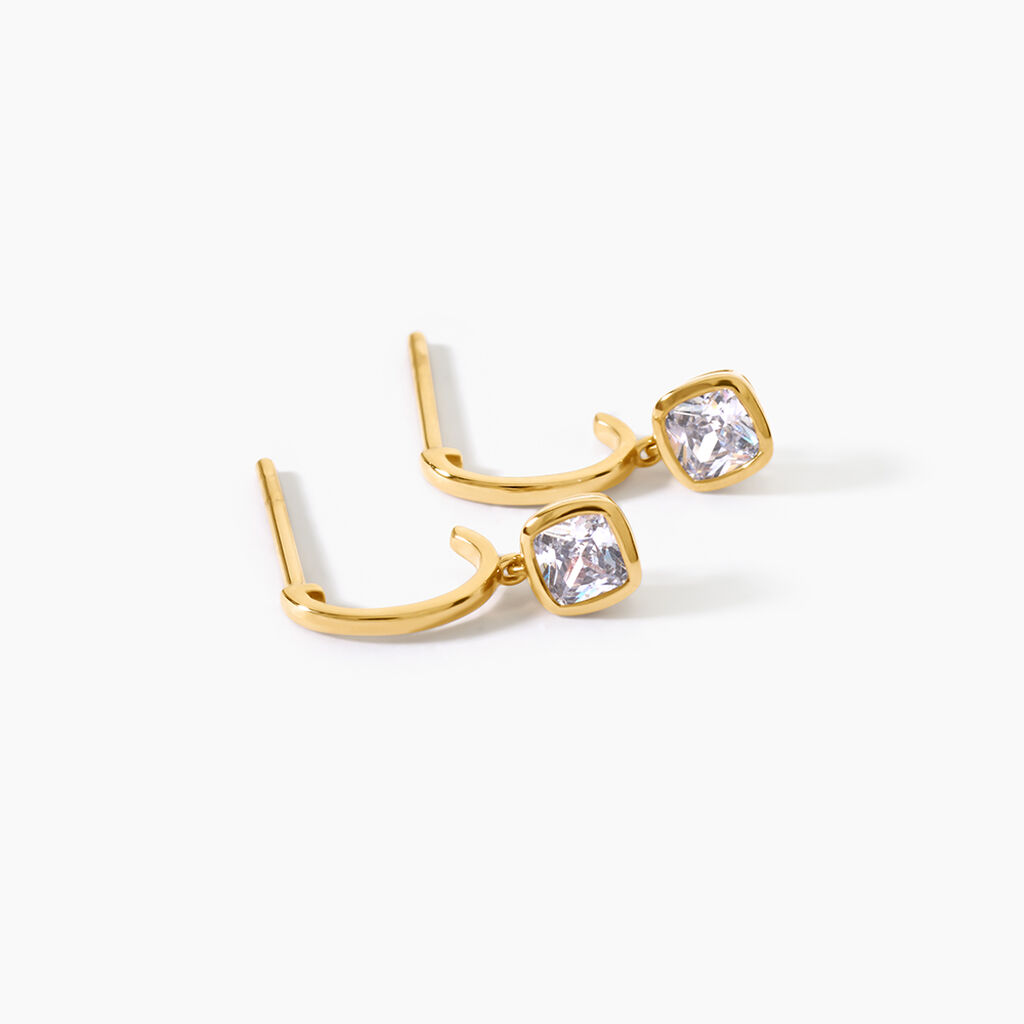 Boucles D'Oreilles Puces Fideline Argent Dor&eacute; A L'Or 750/1000 Oxyde De Zirconium - Boucles d'oreilles fantaisie Femme | Histoire d&rsquo;Or
