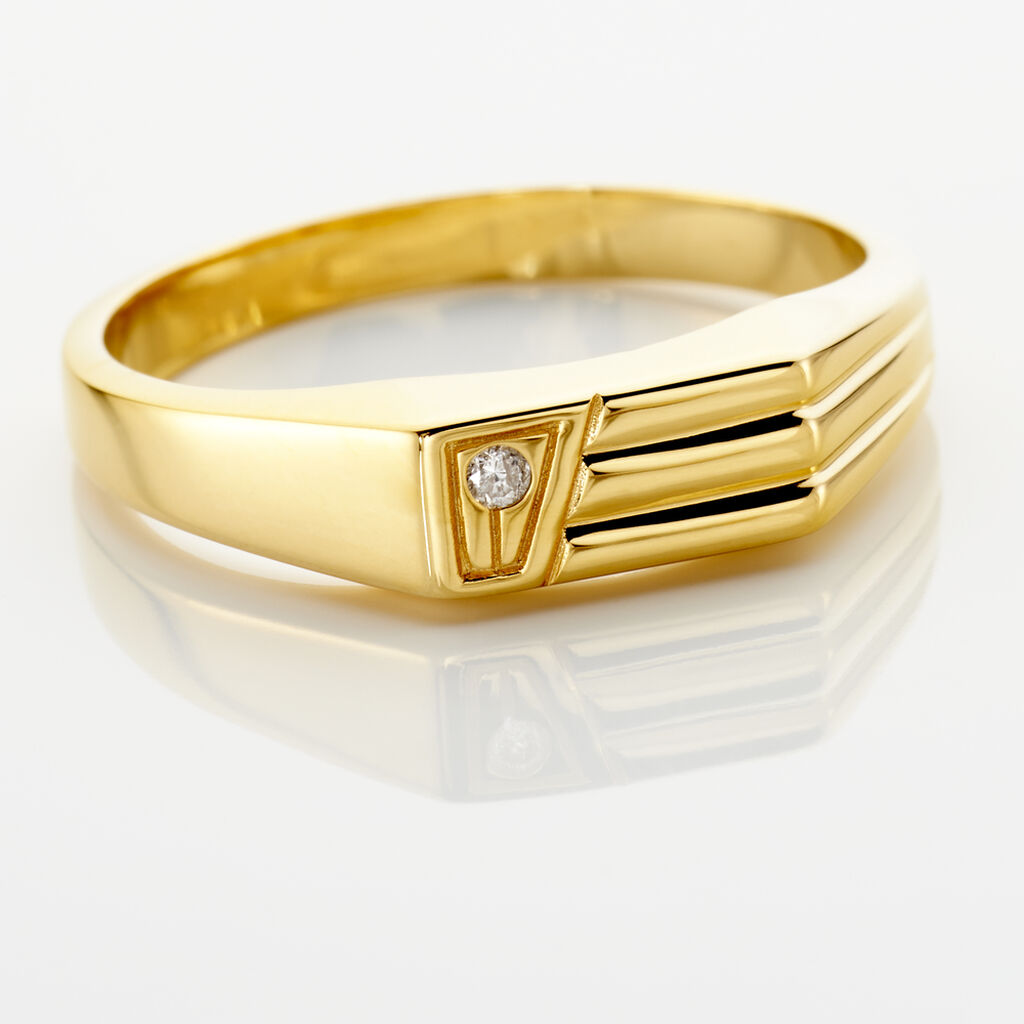 Chevaliere Or Jaune rectangle Diamant - Chevalières Famille | Histoire d’Or