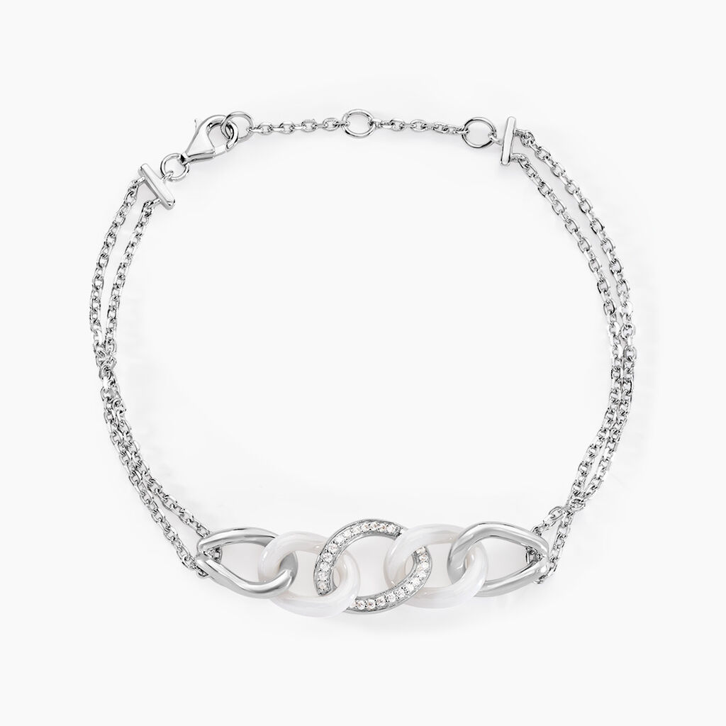 Bracelet Link Argent Blanc Céramique Et Oxyde De Zirconium - Bracelets Femme | Histoire d’Or