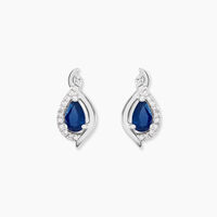 Boucles D'oreilles Puces Angelika Or Blanc Saphir Et Diamant