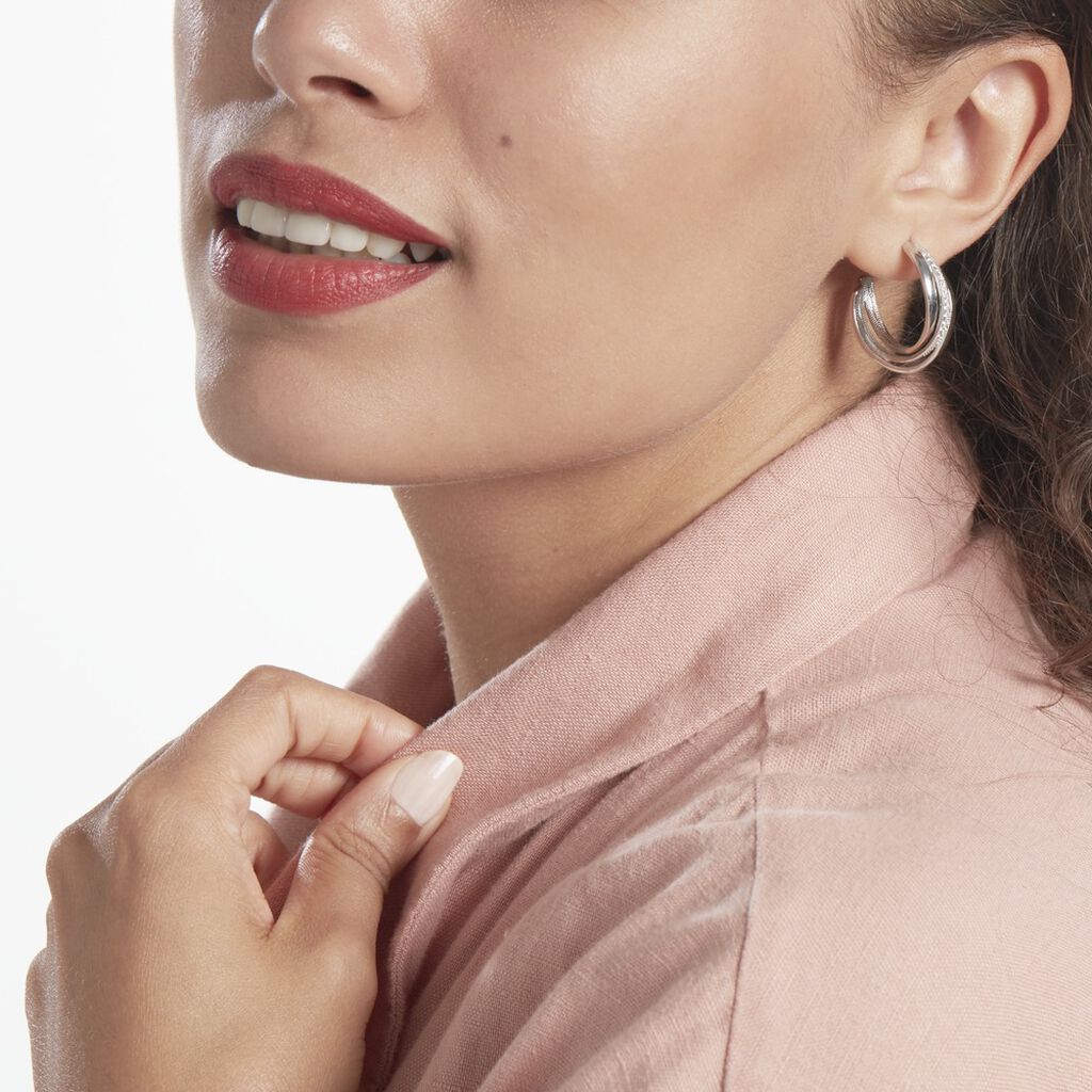 Demi-créoles Argent Blanc Laureat Oxydes De Zirconium - Boucles d'oreilles créoles Femme | Histoire d’Or