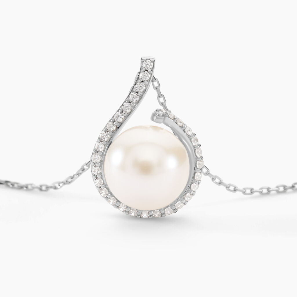 Collier Lucinda Or Blanc Perle De Culture Et Oxyde De Zirconium - Colliers Femme | Histoire d’Or