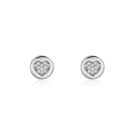 Boucles D'oreilles Puces Argent Blanc Chaker Oxydes De Zirconium - Boucles d'Oreilles Coeur Femme | Histoire d’Or