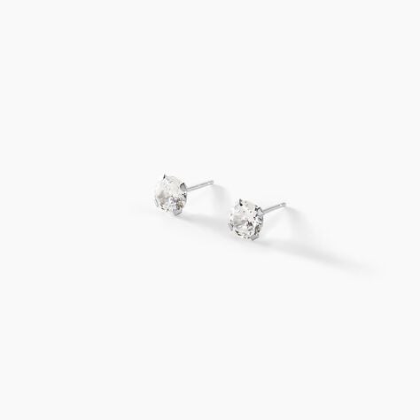 Boucles D'oreilles Puces Eddie Or Blanc Oxyde De Zirconium - Clous d'oreilles Femme | Histoire d&rsquo;Or