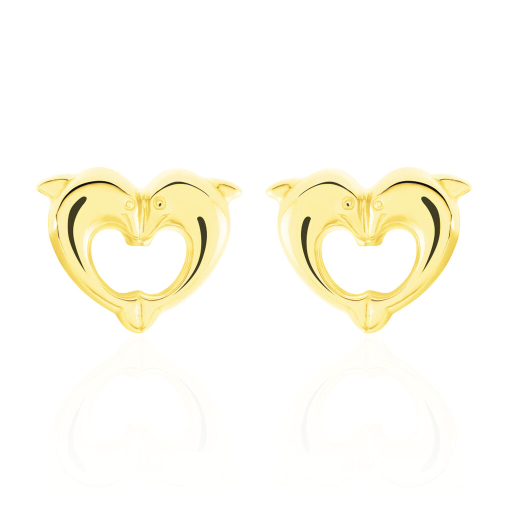 Boucles D'oreilles Puces Fulvie Double Dauphins Or Jaune - Clous d'oreilles Femme | Histoire d’Or