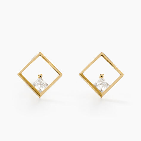 Boucles D'oreilles Puces Brent Or Jaune Oxyde De Zirconium - Clous d'oreilles Femme | Histoire d’Or