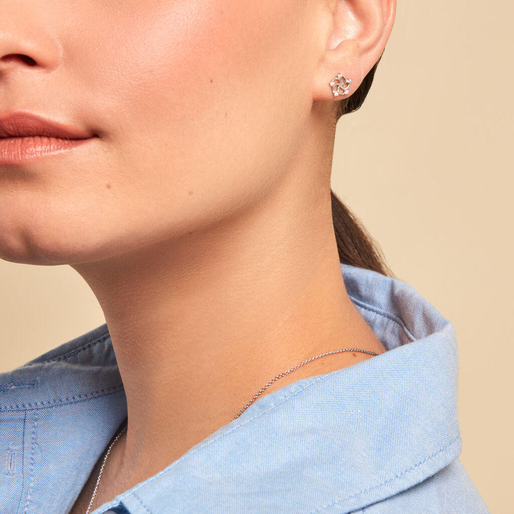 Boucles D'oreilles Puces Clarance Argent Blanc Oxyde De Zirconium - Nouveautés Femme | Histoire d’Or