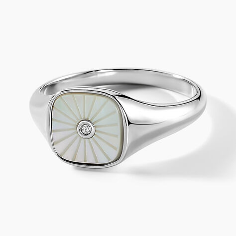 Chevalière Goddess Argent Blanc Nacre Oxyde De Zirconium - Chevalières Femme | Histoire d’Or
