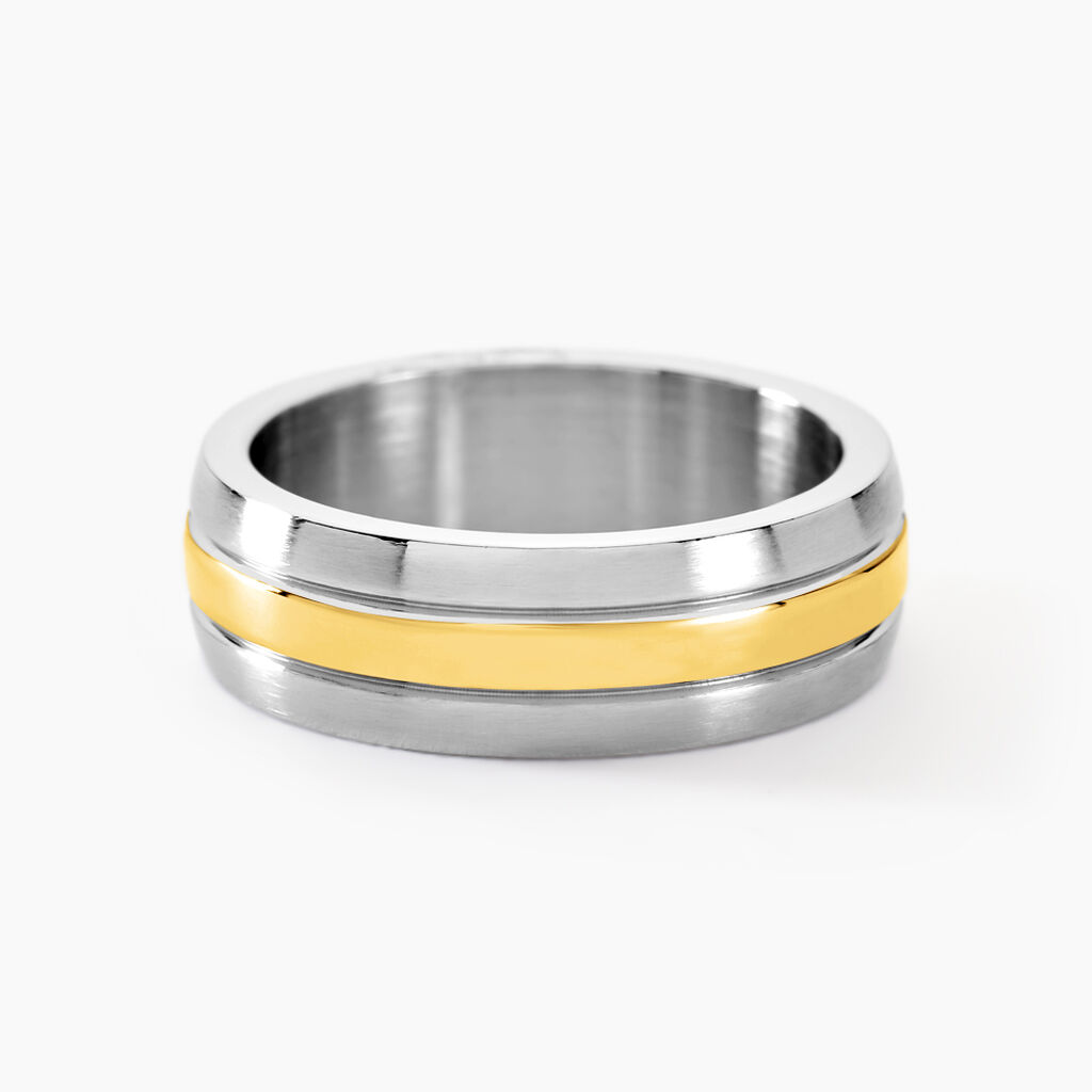 Bague John Acier Bicolore Plaque Or Jaune - Bagues fantaisie Homme | Histoire d&rsquo;Or