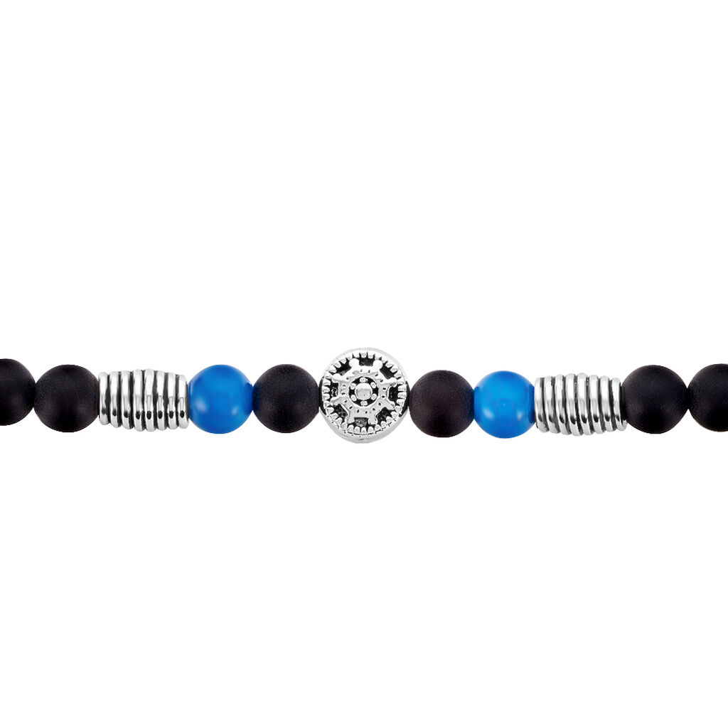 Bracelet Acier Huguesa Agate Noir Pierres Bleues - Bracelets Homme | Histoire d’Or