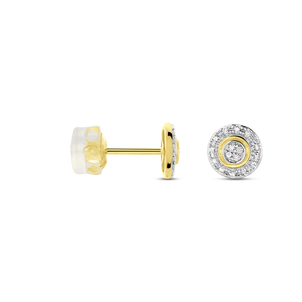 Boucles D'oreilles Puces Rosangela Or Bicolore Diamant Blanc - Clous d'oreilles Femme | Histoire d&rsquo;Or