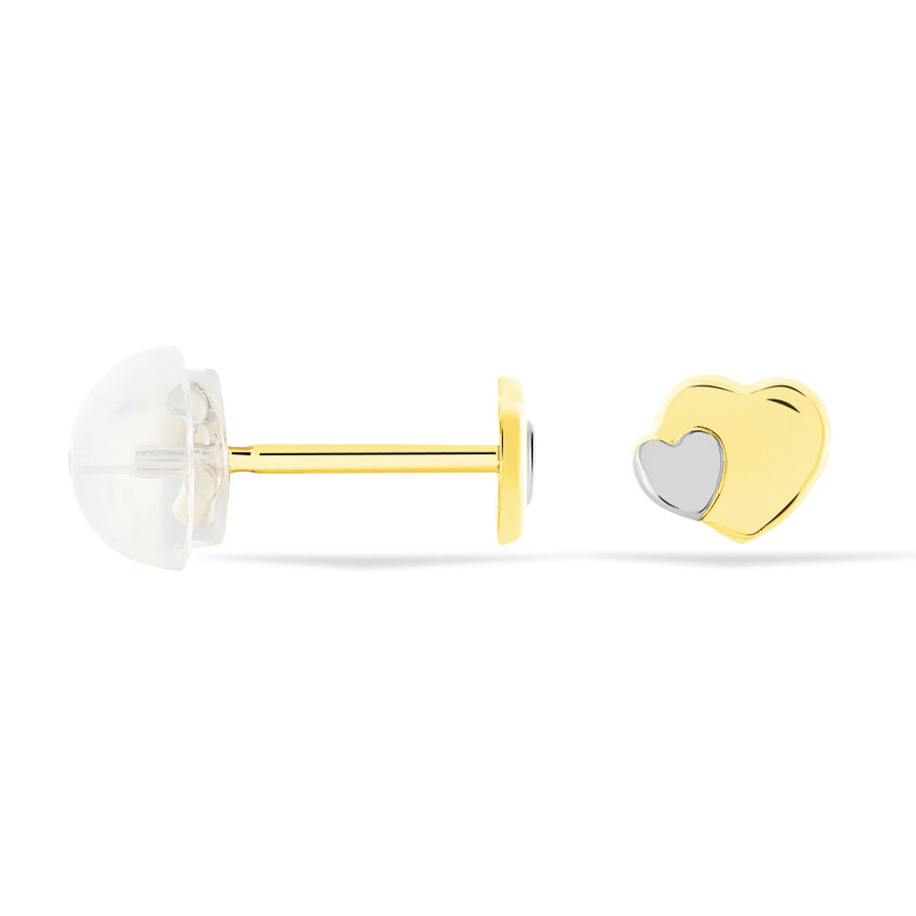 Boucles D'oreilles Puces Anne-maudae Double Coeurs Or Bicolore - Clous d'oreilles Femme | Histoire d’Or