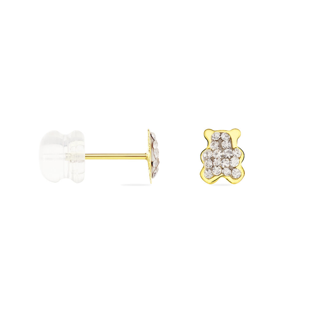 Boucles D'oreilles Puces Emerica Ours 0 Or Jaune Strass - Clous d'oreilles Enfant | Histoire d’Or