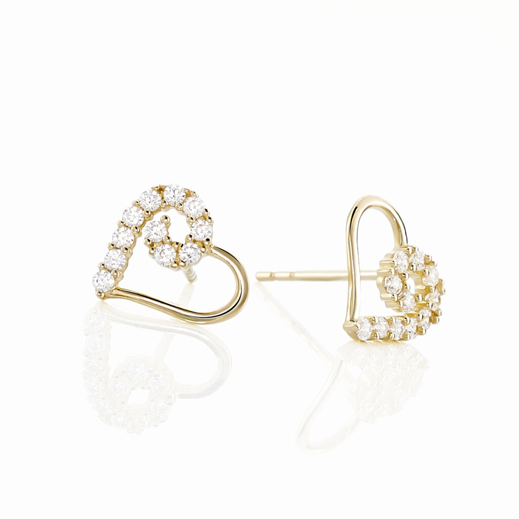 Boucles D'oreilles Puces Daria Cœur Or Jaune Oxyde De Zirconium - Clous d'oreilles Femme | Histoire d’Or