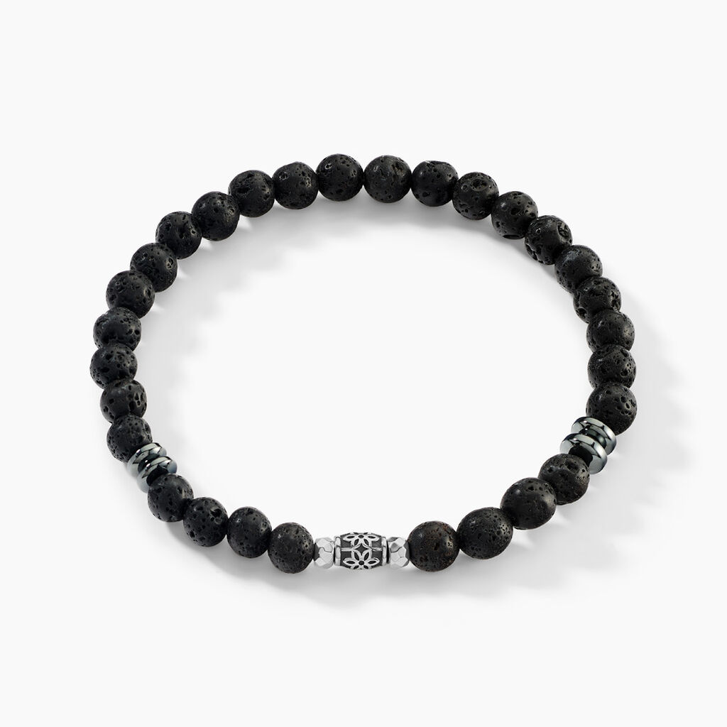 Bracelet Acier Hugueso Agates Noires - Bracelets Unisex | Histoire d&rsquo;Or