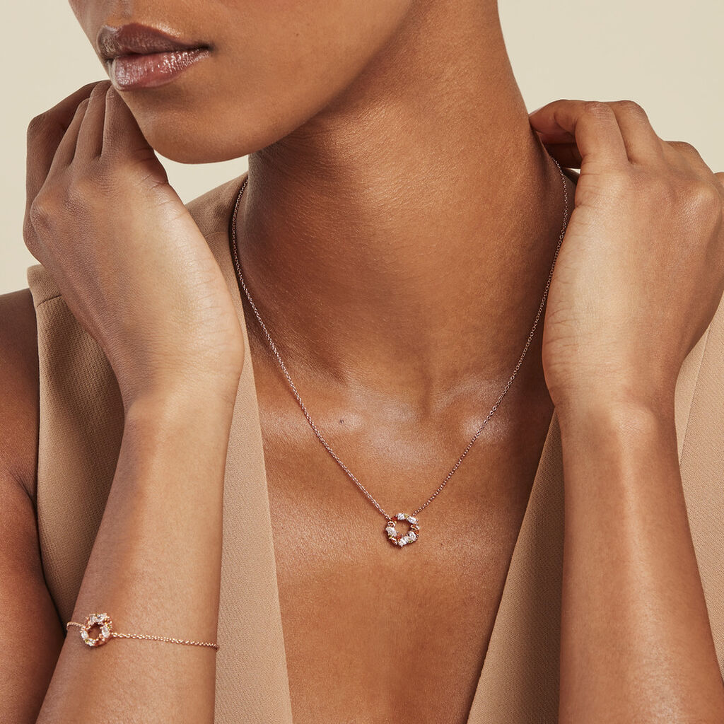 Collier Camelia Argent Rose Oxyde De Zirconium - Colliers fantaisie Femme | Histoire d’Or