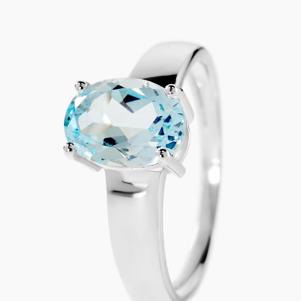 Bague Cassius Or Blanc Topaze Bleu Sky - Bagues solitaires Femme | Histoire d&rsquo;Or