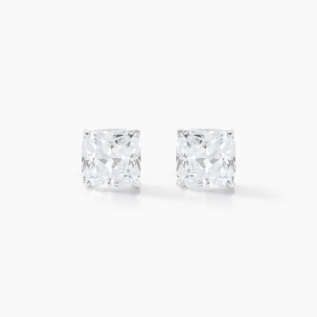 Boucles D'oreilles Puces Doreen Carre Or Blanc Oxyde De Zirconium - Clous d'oreilles Femme | Histoire d&rsquo;Or