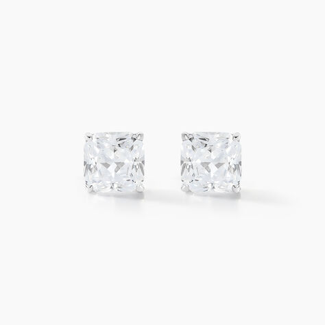 Boucles D'oreilles Puces Doreen Carre Or Blanc Oxyde De Zirconium - Clous d'oreilles Femme | Histoire d&rsquo;Or