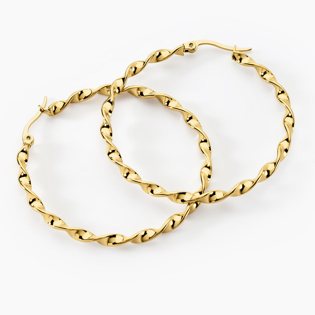 Creoles Acier Dore Antonello - Boucles d'oreilles cr&eacute;oles Femme | Histoire d&rsquo;Or