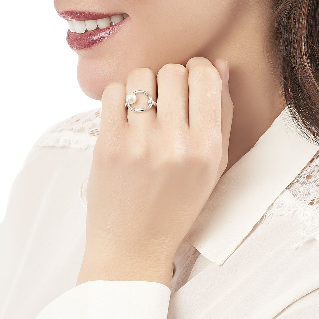 Bague Tiguide Argent Blanc Perle D'imitation Et Oxyde De Zirconium - Bagues solitaires Femme | Histoire d’Or