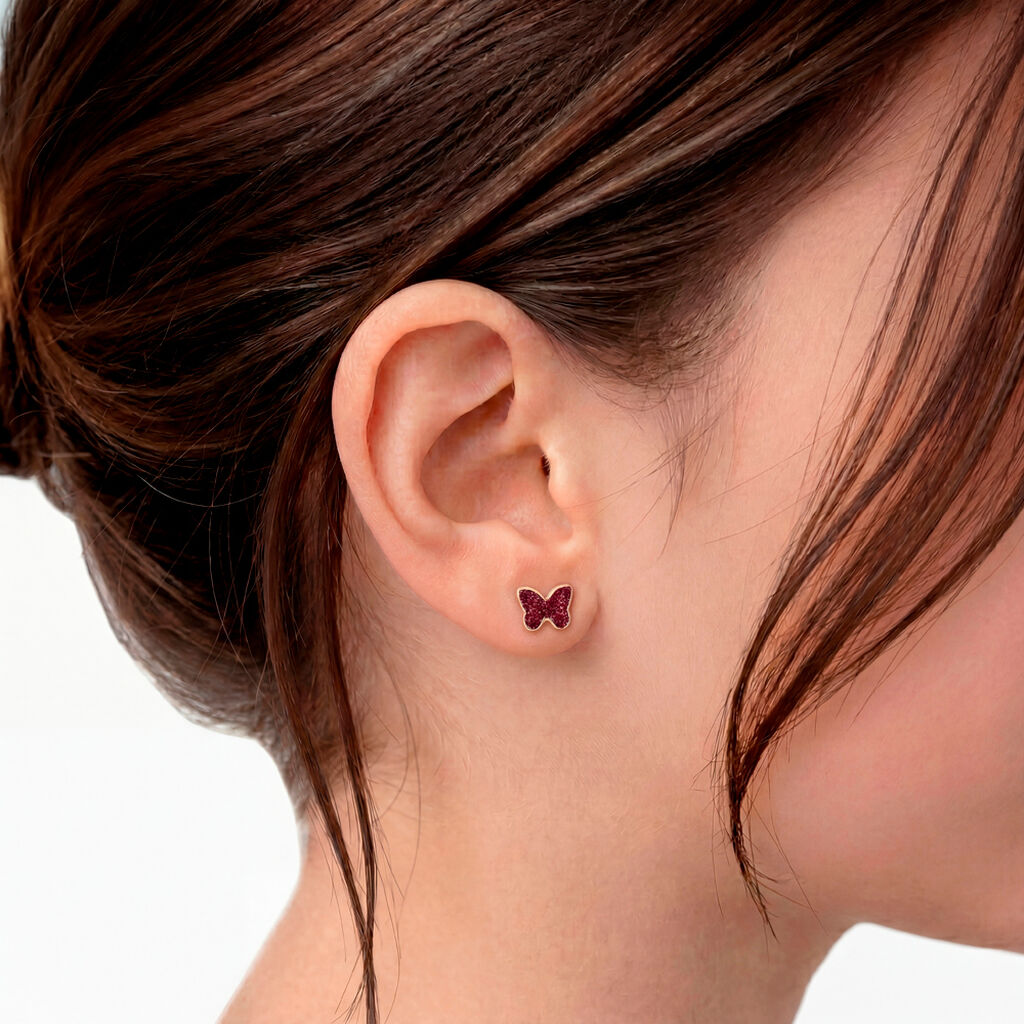 Boucles D'oreilles Puces Solena Papillon Or Jaune - Clous d'oreilles Enfant | Histoire d&rsquo;Or