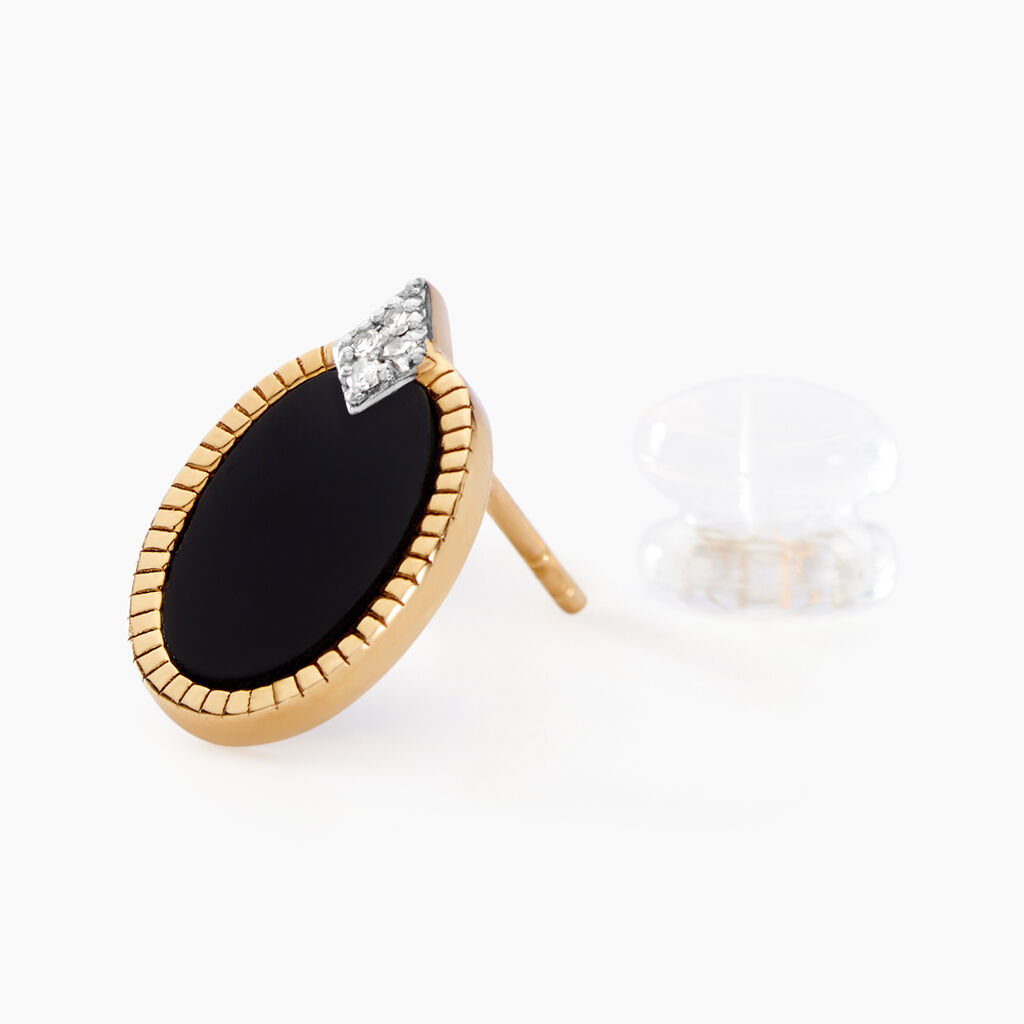 Boucles D'oreilles Puces Tahina Or Jaune Onyx Diamant - Clous d'oreilles Femme | Histoire d’Or
