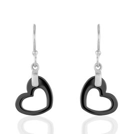 Boucles D'oreilles Pendantes Alena Argent Blanc Céramique Et Oxyde - Boucles d'Oreilles Coeur Femme | Histoire d’Or