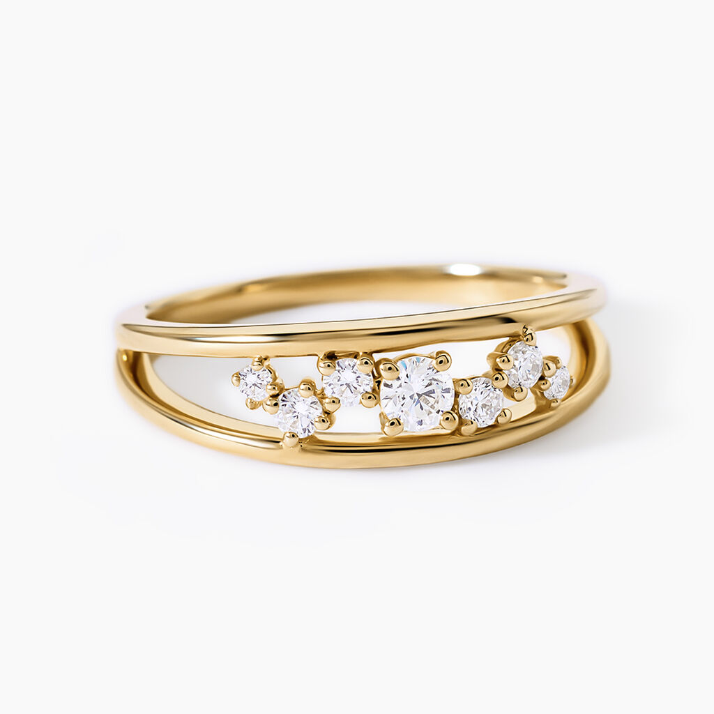 Bague Maldwyn Argent Dor&eacute; A L'Or 750/1000 Oxyde De Zirconium - Bagues avec pierre Femme | Histoire d&rsquo;Or