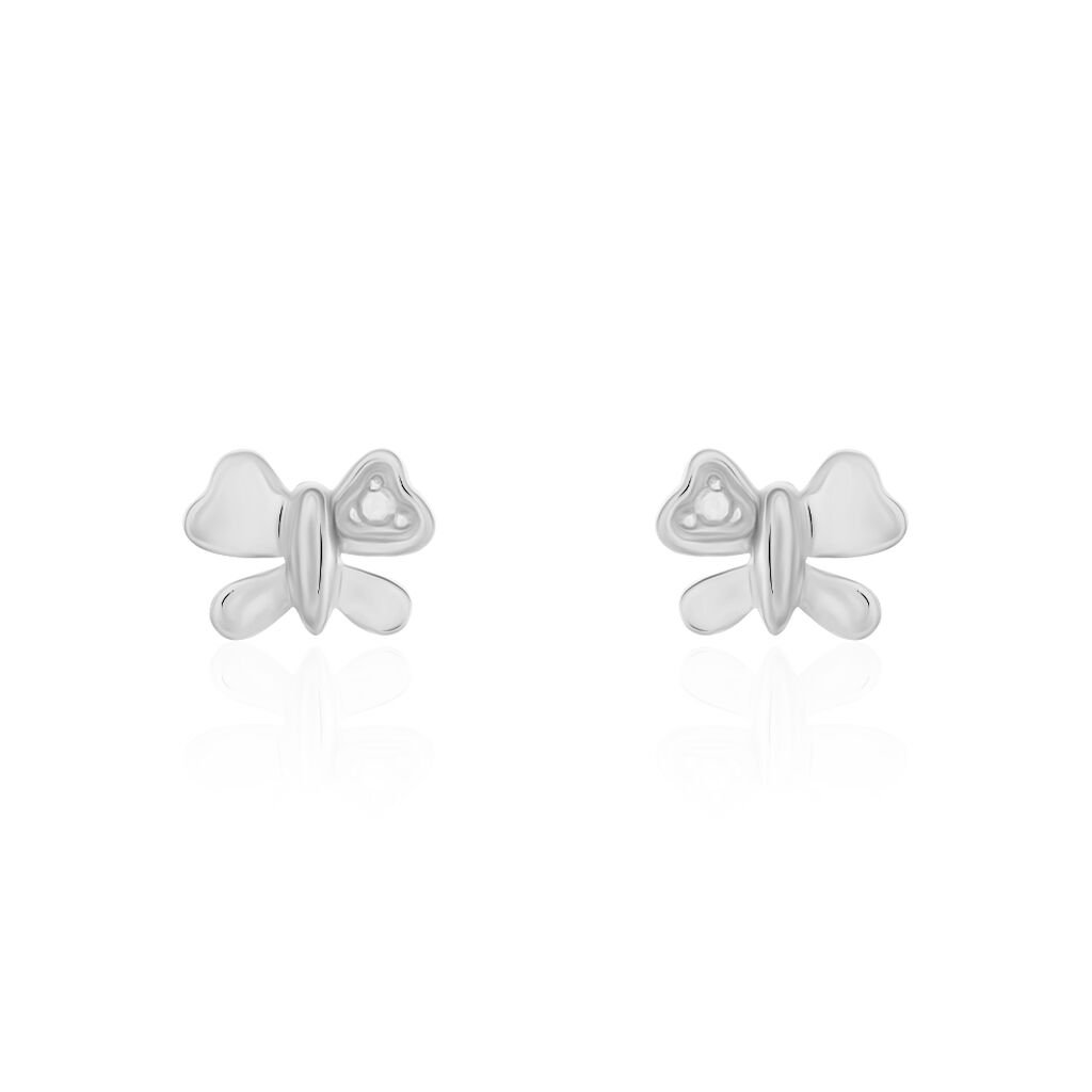 Boucles D'oreilles Puces Bartholomee Papillon Or Blanc - Clous d'oreilles Femme | Histoire d’Or