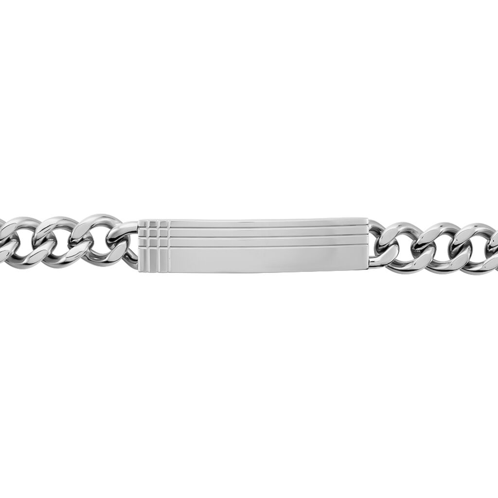 Bracelet Identité Quadrillage Acier Blanc - Gourmettes Homme | Histoire d’Or