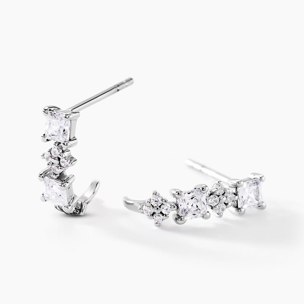 Cr&eacute;oles Marquis Or Blanc Oxyde De Zirconium - Boucles d'oreilles cr&eacute;oles Femme | Histoire d&rsquo;Or