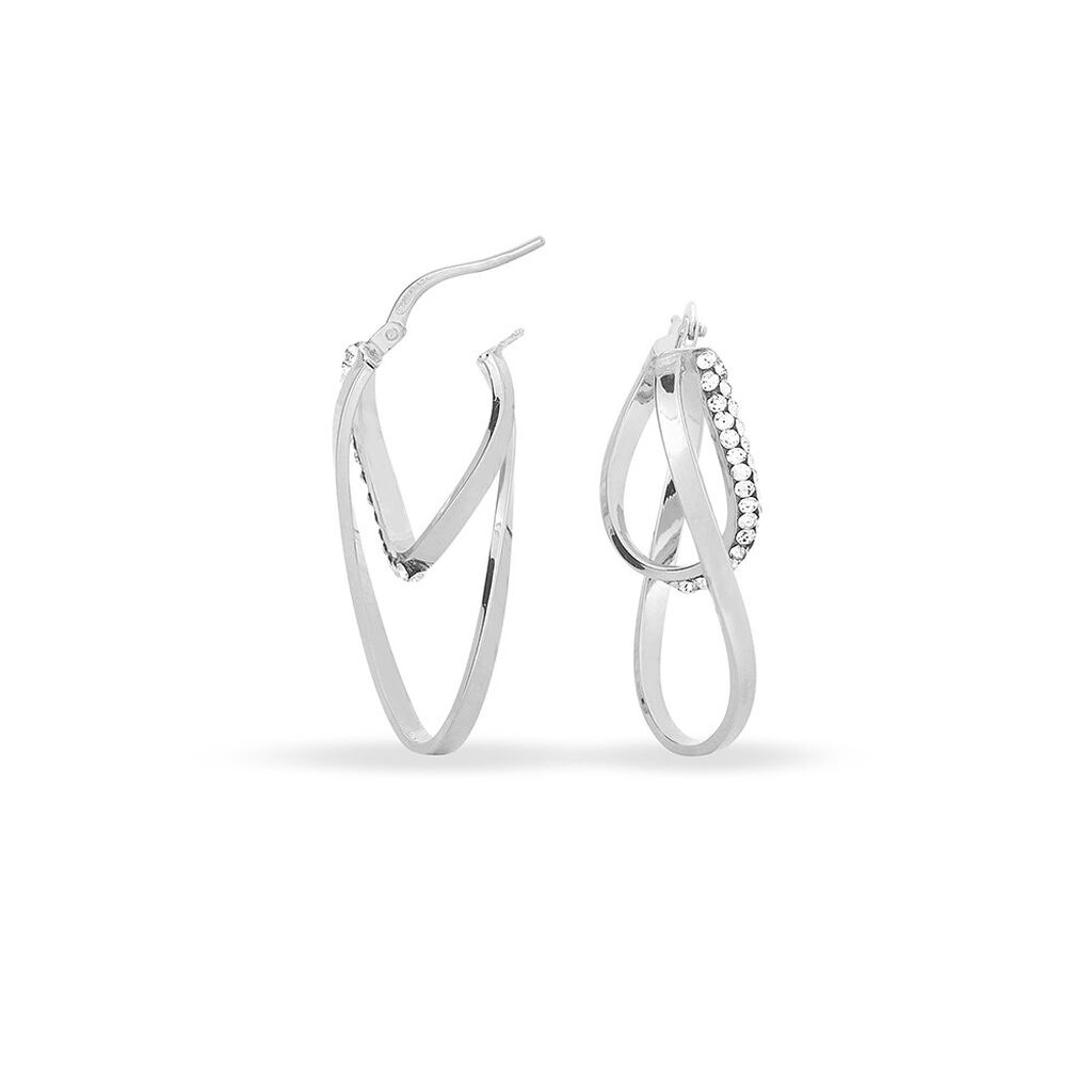Créoles Luna Or Blanc Strass - Boucles d'oreilles créoles Femme | Histoire d’Or