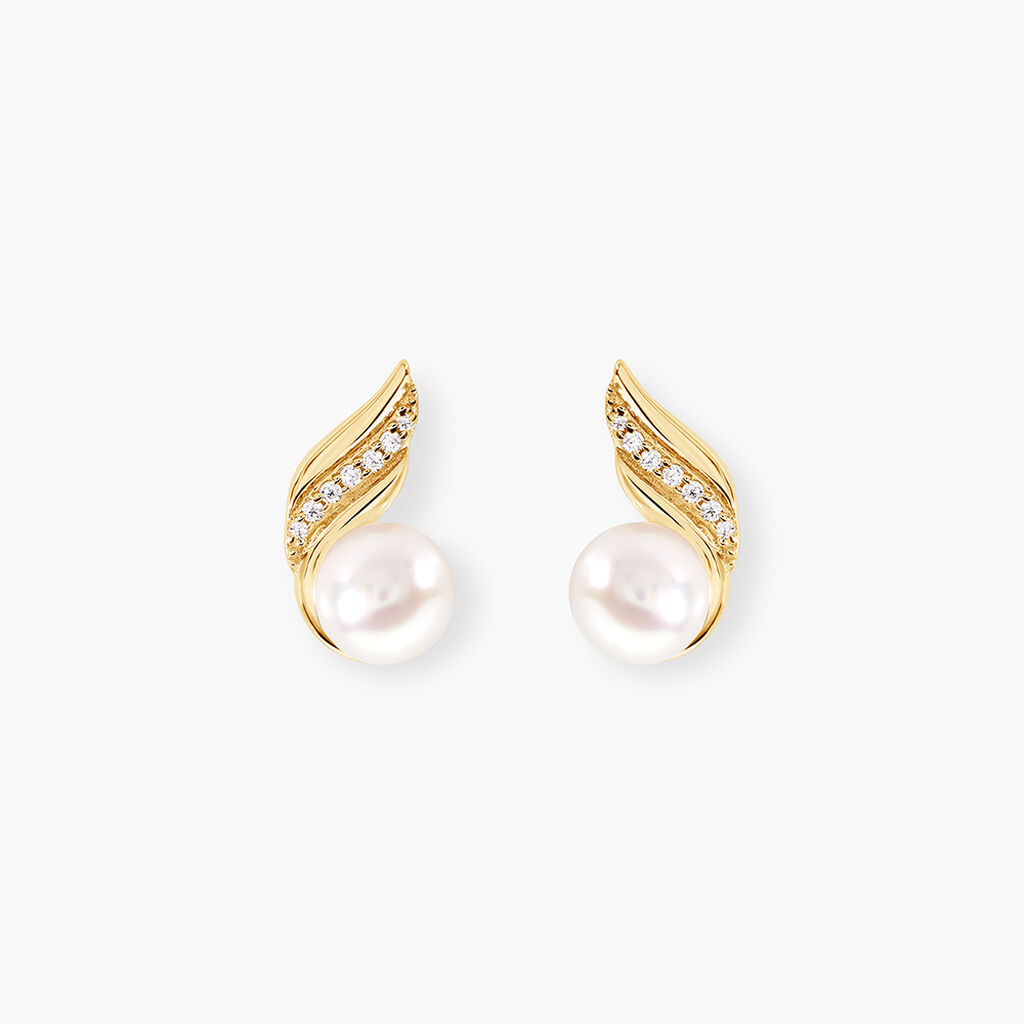 Boucles D'oreilles Puces Antoinette Or Jaune Perle De Culture - Clous d'oreilles Femme | Histoire d’Or