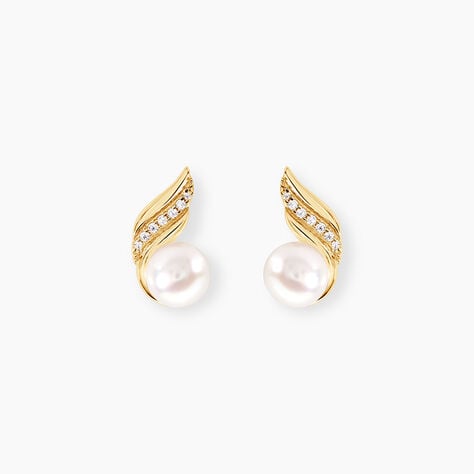 Boucles D'oreilles Puces Antoinette Or Jaune Perle De Culture - Clous d'oreilles Femme | Histoire d’Or