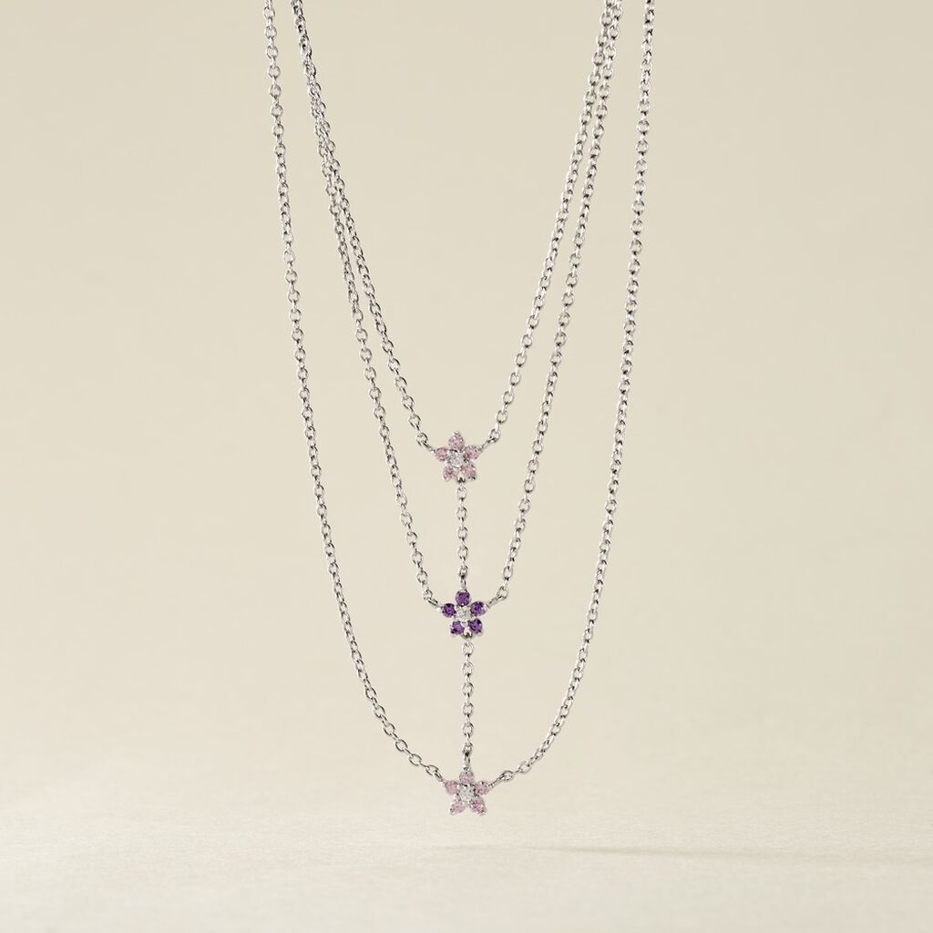 Collier Purple Bloom Argent Blanc Oxyde De Zirconium - Ras de cou Femme | Histoire d&rsquo;Or