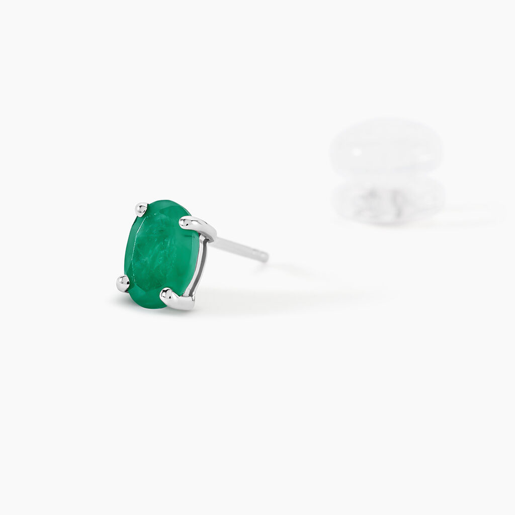 Boucles D'oreilles Puces Ovale Or Blanc Emeraude - Clous d'oreilles Femme | Histoire d&rsquo;Or