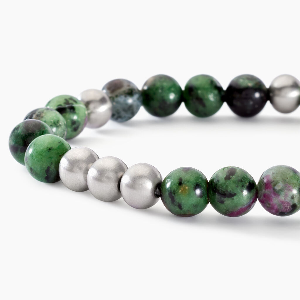 Bracelet Adonis Acier Blanc Unakite - Bracelets Homme | Histoire d&rsquo;Or