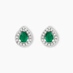 Boucles D'oreilles Puces Elheme Or Blanc Emeraude Et Diamant - Clous d'oreilles Femme | Histoire d&rsquo;Or