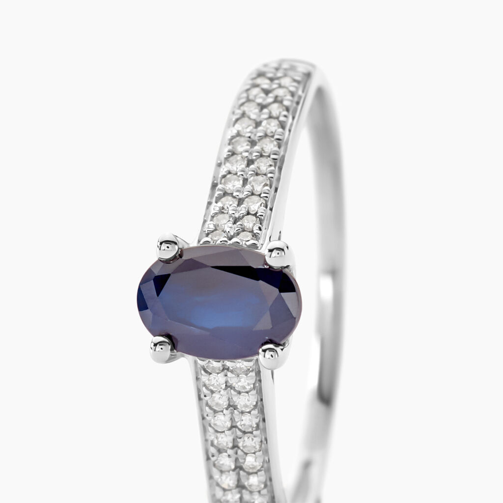 Bague Solitaire Or Blanc Crista Saphir Diamants - Bagues solitaires Femme | Histoire d’Or