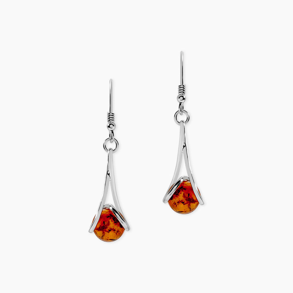 Boucles D'oreilles Pendantes Argent Blanc Simona Ambre - Boucles d'oreilles empierr&eacute;es Femme | Histoire d&rsquo;Or