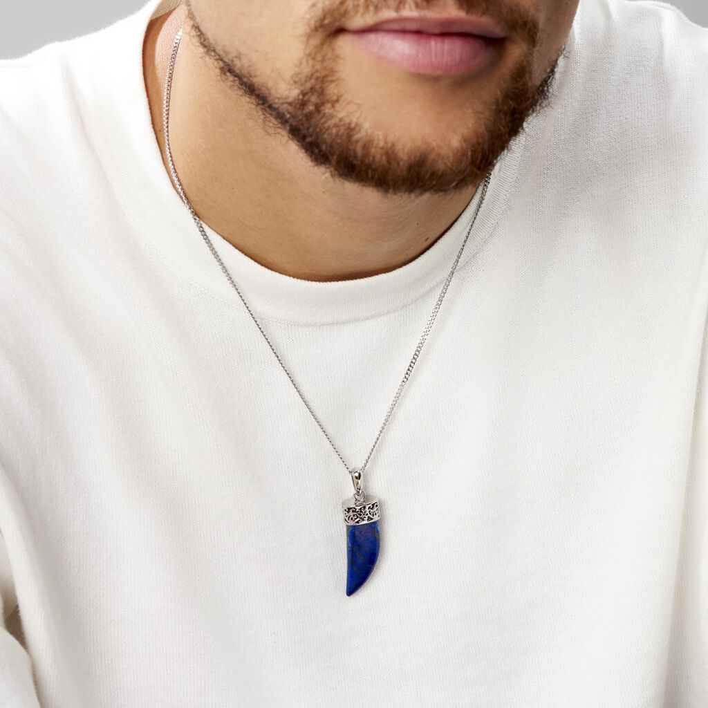 Collier Acier Blanc Ludvik Lapis Lazuli - Colliers fantaisie Homme | Histoire d’Or